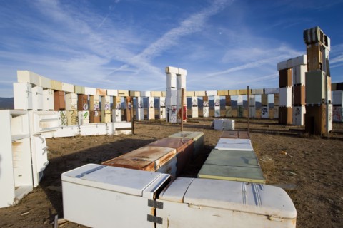 USA, New Mexico, Santa Fe, Stonefridge a life sized replica of Stonehenge made out of recycled