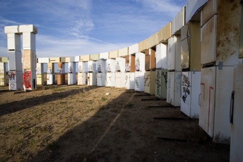 USA, New Mexico, Santa Fe, Stonefridge a life sized replica of Stonehenge made out of recycled