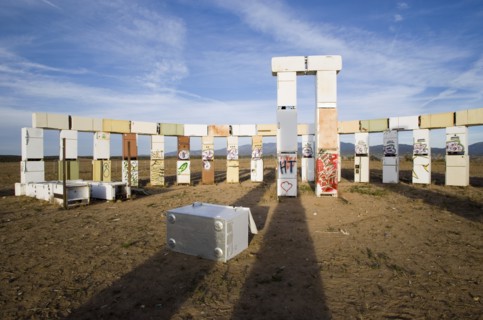 USA, New Mexico, Santa Fe, Stonefridge a life sized replica of Stonehenge made out of recycled