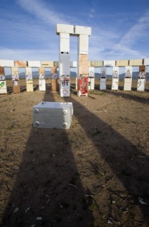 USA, New Mexico, Santa Fe, Stonefridge a life sized replica of Stonehenge made out of recycled