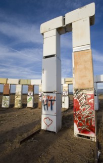 USA, New Mexico, Santa Fe, Stonefridge a life sized replica of Stonehenge made out of recycled