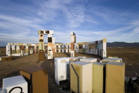USA, New Mexico, Santa Fe, Stonefridge a life sized replica of Stonehenge made out of recycled