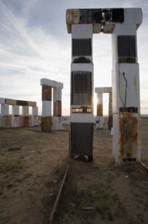 USA, New Mexico, Santa Fe, Stonefridge a life sized replica of Stonehenge made out of recycled