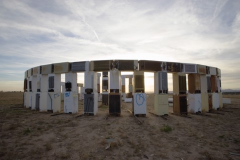 USA, New Mexico, Santa Fe, Stonefridge a life sized replica of Stonehenge made out of recycled