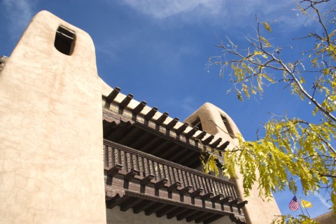 USA, New Mexico, Santa Fe, The Museum of Fine Arts built in 1917 and designed in the Pueblo Revival