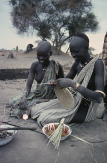 SUDAN, Work, Dinka women making baskets.