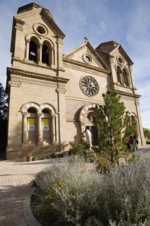 USA, New Mexico, Santa Fe, The front of the Cathedral Of St Francis