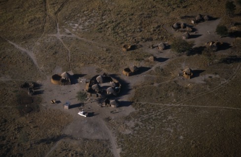 BOTSWANA, Architecture, Aerial view over village settlements on outskirts of Maun.