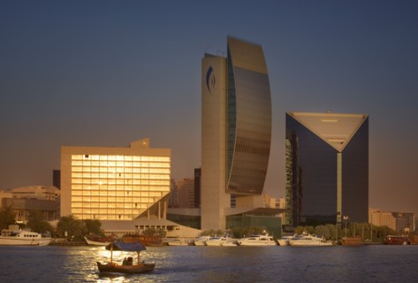 UAE, Dubai , View across Dubai Creek towards the National Bank of Dubai Building.