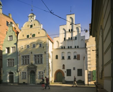 LATVIA, Riga, "The Three Brothers, 17, 19 and 21 Maza Pilsiela Street. Number 17 is Latvia's oldest