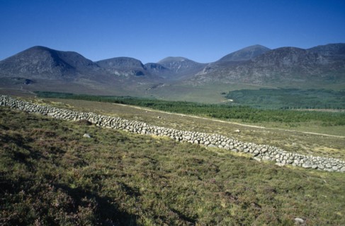 NORTHERN IRELAND, County Down, Mourne Mountains, The Mourne Wall and view to mountains behind.