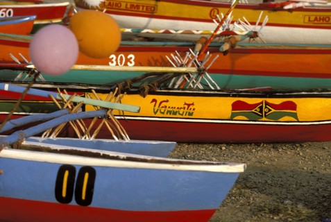 PACIFIC ISLANDS, Melanesia, Vanuatu, "Port Vila, Efate Island. Canoes on the seafront of the