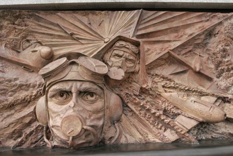 ENGLAND, London, Victoria Embankment. Battle of Britain Memorial bronze momument by Paul Day