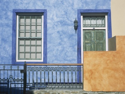 SOUTH AFRICA, Western Cape, Cape Town, Bo Kapp District. Chiappini Street. Brightly painted house