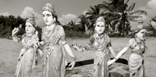 INDIA, Tamil Nadu, north of Auroville, Statues torn away from a nearby Hindu temple by the Indian