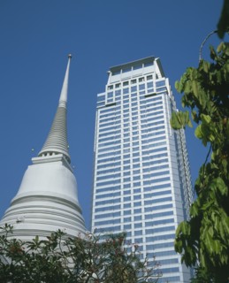 THAILAND , Bangkok, "Wat Pathum Wanaram Chedi in Temple grounds, a new development."