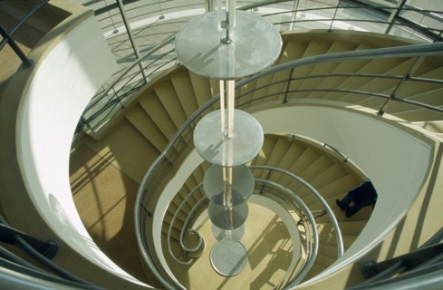ENGLAND, East Sussex, Bexhill on Sea, De La Warr Pavilion. Interior view looking down the helix