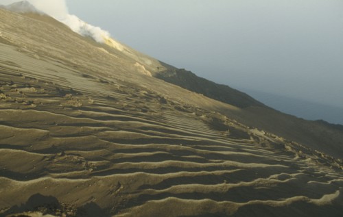 ITALY, Sicily, Stromboli Island, Volcanic landscape and smoking cone.