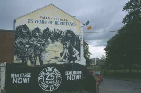 IRELAND, North, Belfast, Falls Road. Mural displaying twenty five years of troubles