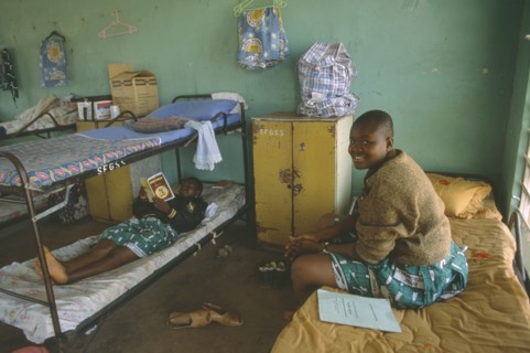 GHANA, North, Children, Girls in dormitory of boarding school.