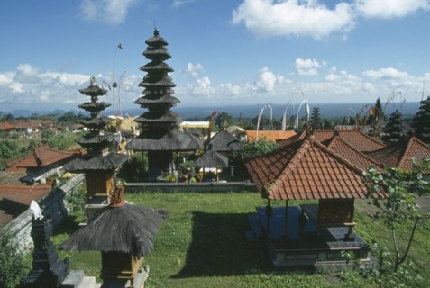 INDONESIA, Bali, "The Mother Temple, Besakih in the Karang Asem regency View over roof tops."