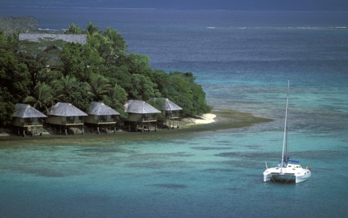 PACIFIC ISLANDS, Melanesia, Vanuatu, Efate Island. Guest cabins on the resort island of Iririki