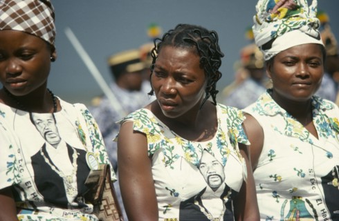 GABON, Libreville, Female supporters of President El Hadj Omar Bongo of the Democratic Party of