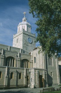 ENGLAND, Hampshire, Portsmouth, Old Portsmouth. High Street. The Cathedral of St Thomas  framed by