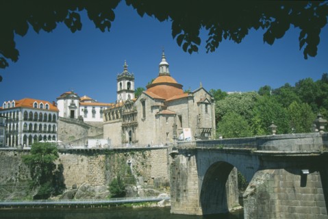 PORTUGAL, Porto, Amarante, Church of  Sao Goncalo.  Exterior view with the Ponte de Sao Goncalo