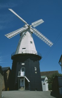 ENGLAND, Kent, Cranbrook, Windmill museum. Union Mill is a white weatherboarded smock mill. It is