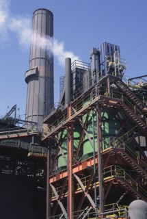 CHILE, Antofagasta, Chuquicamata, "Copper Mine ore processing facility, detail of stacks, platforms