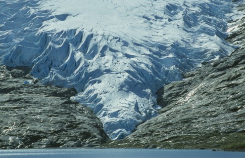 NORWAY, Svartisen Glacier, Rocky coastline.