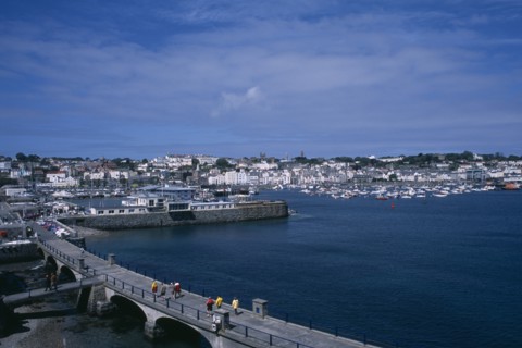 UNITED KINGDOM, Channel Islands, Guernsey, St Peter Port. View from Castle Cornet towards marina