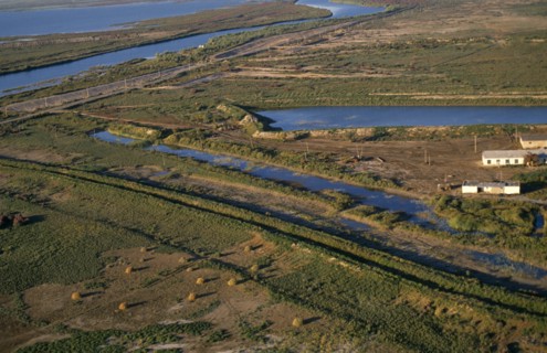 UZBEKISTAN, Aral Sea, Amu Darya Delta, Aerial view over drying delta area.