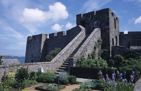 UNITED KINGDOM, Channel Islands, Guernsey, St Peter Port. Castle Cornet. View from garden.
