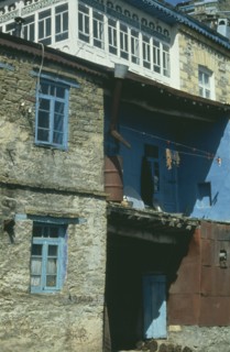 RUSSIA, Dagestan, Koubachi, Traditional housing with pancakes of manure drying for use as fuel