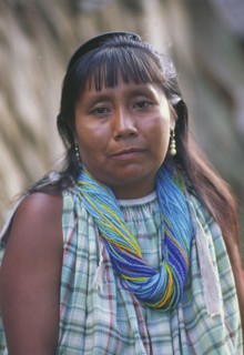 VENEZUELA, Orinoco Delta, "Warao Indian woman, wearing many beaded necklaces."