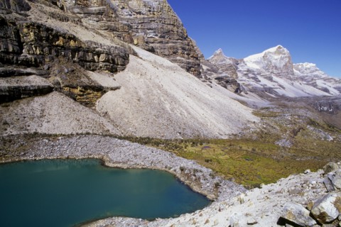 COLOMBIA, Cordillera, Boyaca, "Sierra Nevada de Cocuy with Laguna Verde, Mountains and a green