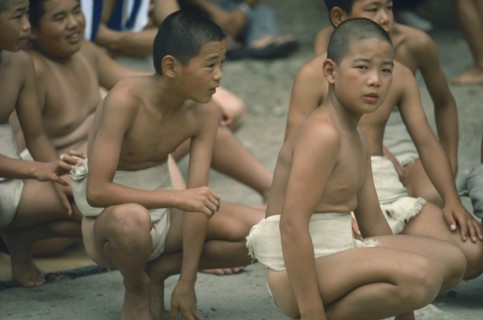 JAPAN, Sport, Wrestling, Young sumo wrestlers.