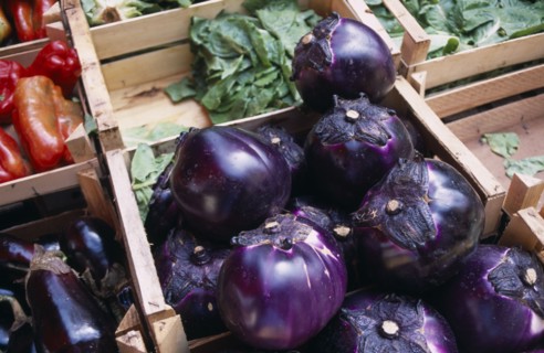 ITALY, Sicily, Palermo, La Vecciria Market. Fresh vegetables on market stall with detail of