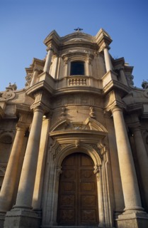 ITALY, Sicily, Noto, Church and Convent of San Domenico. Baroque golden sandstone facade with
