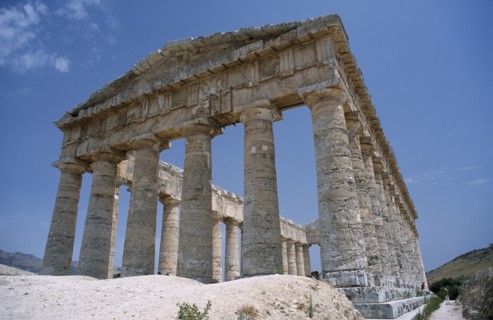 ITALY, Sicily, Trapani, Segesta. Doric Temple. Ruins of the ancient city with view of hexastyle
