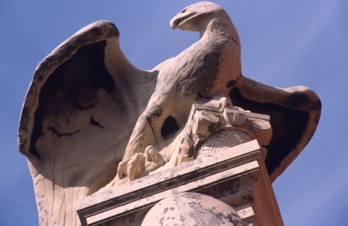 CROATIA, Dalmatia, Split, "Archeological museum/sculpture of Roman eagle. Flanking the main