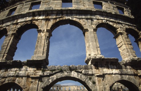 CROATIA, Istria, Pula, "Arches of Roman Arena, built towards the end of the 1st century BC. Capable