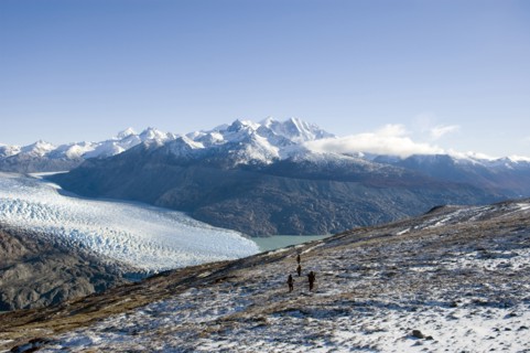 CHILE, Southern Patagonia, O'Higgins region , "Trekers walking in O'Higgins region of Patagonia,