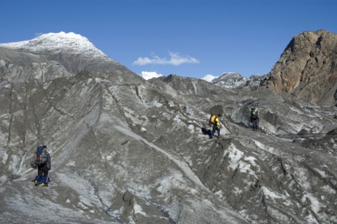 CHILE, Southern Patagonia, O'Higgins region , Mountaineers crossing Glacier Chico in the O'Higgins