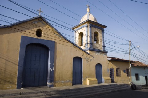 VENEZUELA, Caracas , "Church in colonial section of Petare, with telephone and power cables in the