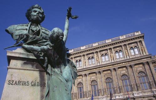 HUNGARY, Budapest, Bust of Istvan Szechenyi outside the Hungarian Academy of Sciences. Eastern