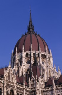 HUNGARY, Budapest, Domed roof and exterior facade of Parliament building. Eastern Europe