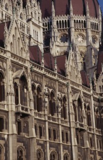 HUNGARY, Budapest, Part view of exterior facade of Parliament building. Eastern Europe